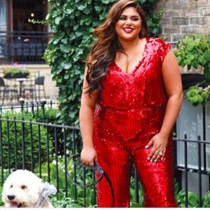 Mac Duggal Red Sequin Jumpsuit